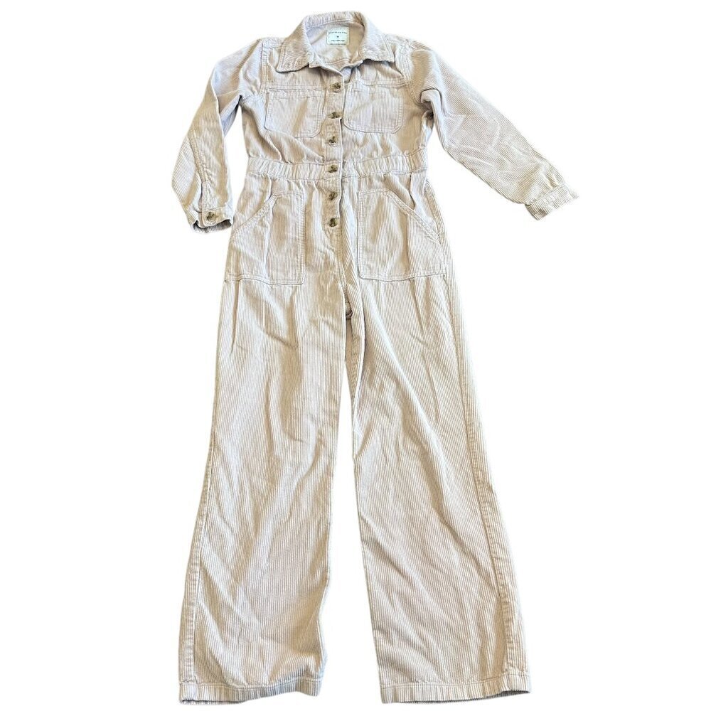 Celebrity Pink Light Corduroy Jumpsuit Long Sleeve Wide Leg 100% Cotton Medium